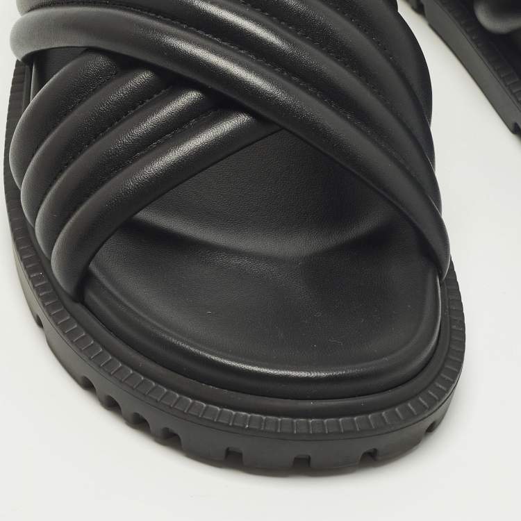 Pre Owned Dior Size 38.5 Black D-Cross Leather Flat Slides 