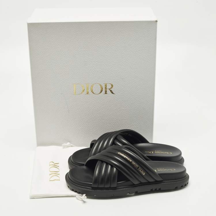 Pre Owned Dior Size 38.5 Black D-Cross Leather Flat Slides 
