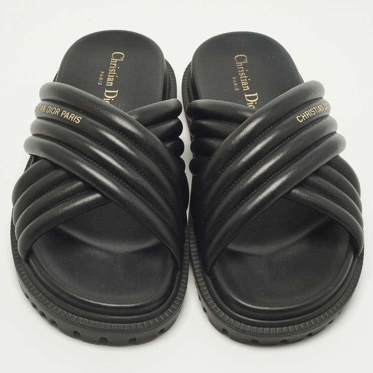 Pre Owned Dior Size 38.5 Black D-Cross Leather Flat Slides 