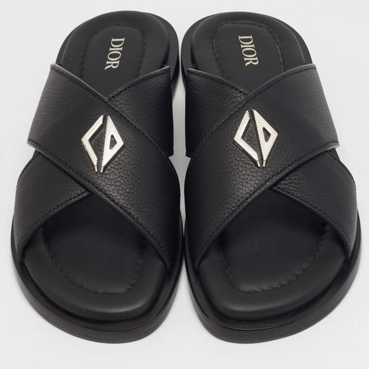 Pre Owned Dior Alias Size 38 Black Leather Flat Slides