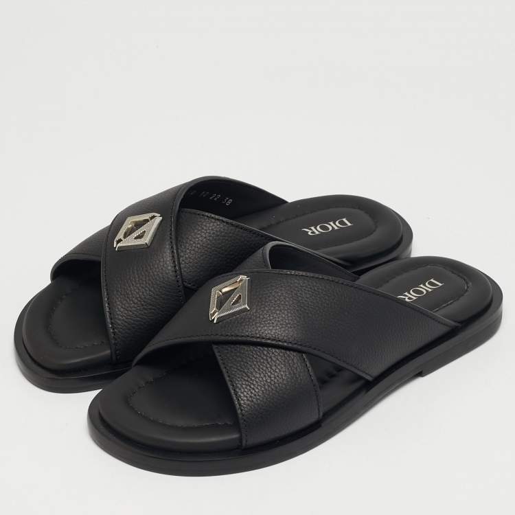 Pre Owned Dior Alias Size 38 Black Leather Flat Slides