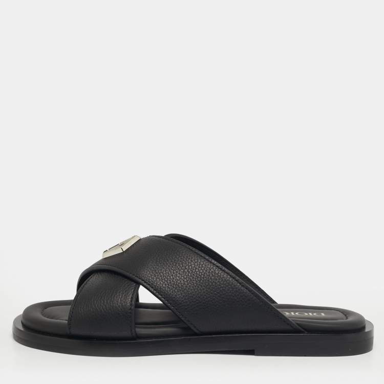 Pre Owned Dior Alias Size 38 Black Leather Flat Slides