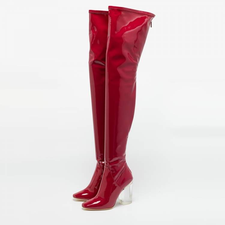 Pre Owned Dior Size 37 Purple Patent Leather Thigh High Boots