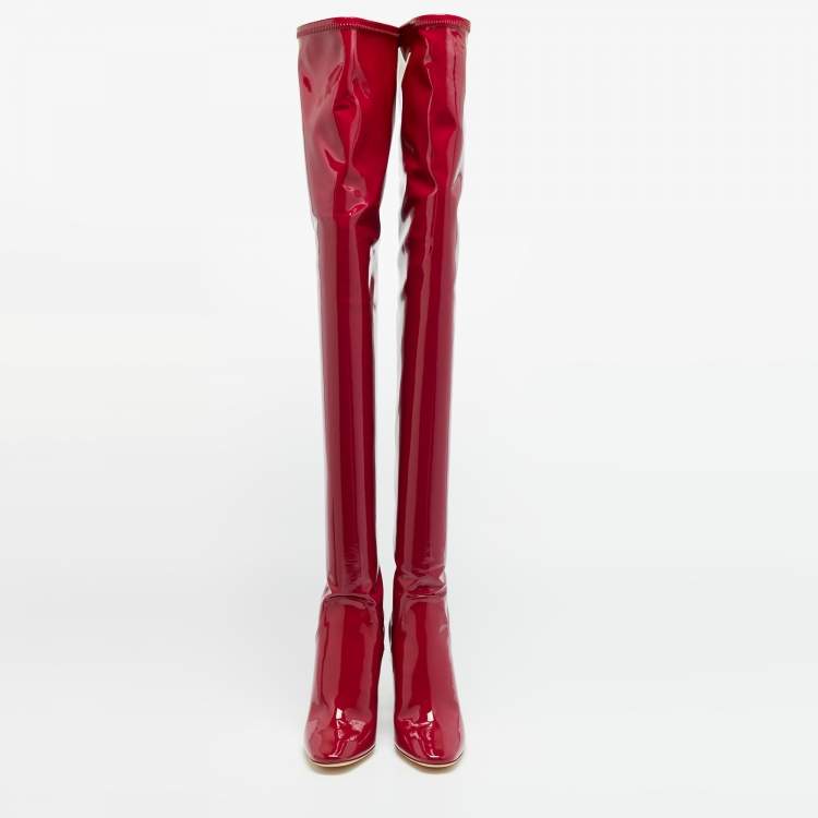 Pre Owned Dior Size 37 Purple Patent Leather Thigh High Boots