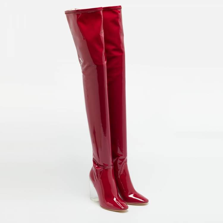 Pre Owned Dior Size 37 Purple Patent Leather Thigh High Boots