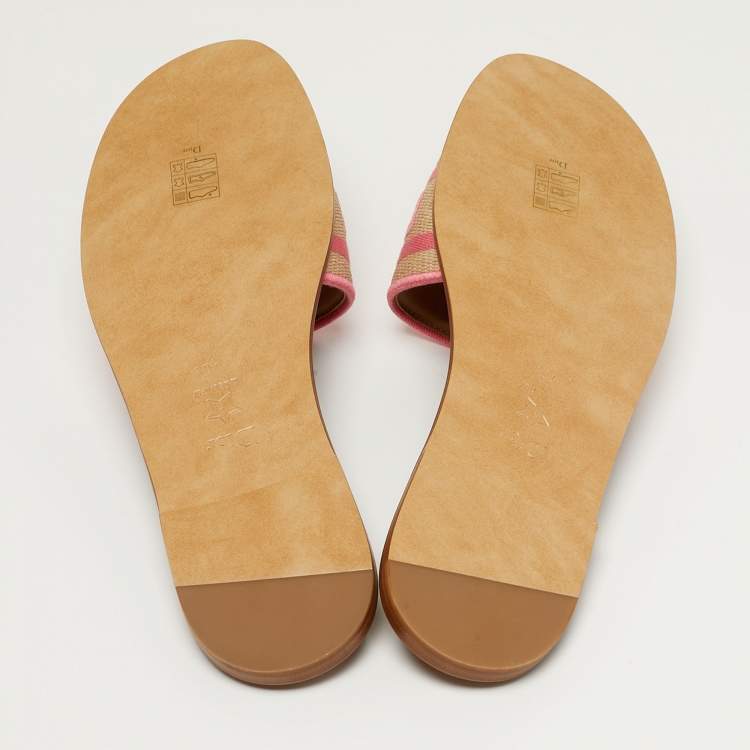 Pre Owned Dior Dway Size 40.5 Pink Embroidered Raffia Flat Slides