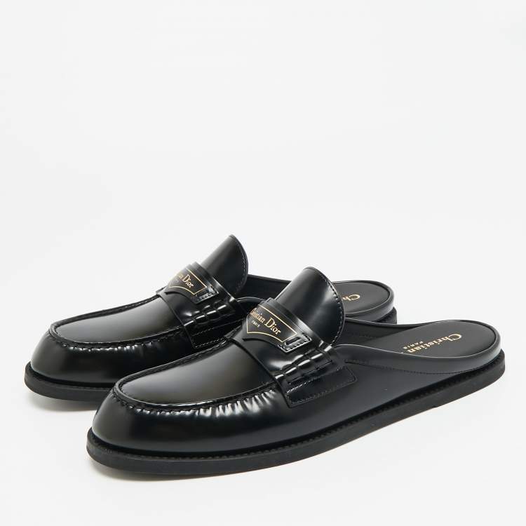 مملوكة مسبقًا Dior Boy Size 39 Black Brushed Leather Flat Mules