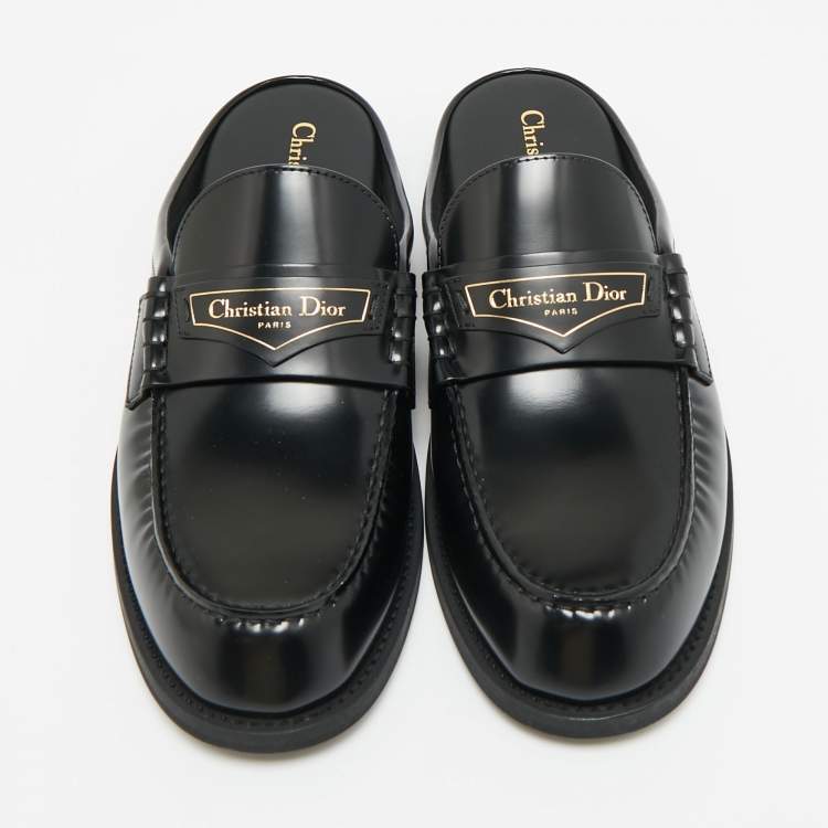 مملوكة مسبقًا Dior Boy Size 39 Black Brushed Leather Flat Mules
