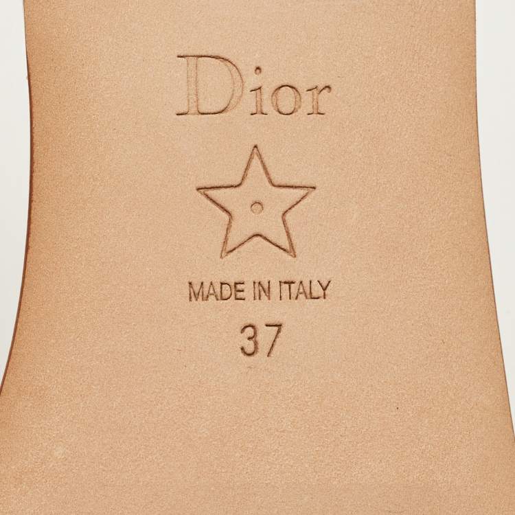 Pre Owned Dior Dway Size 37 Beige/Black Canvas Embroidered Flat Slide