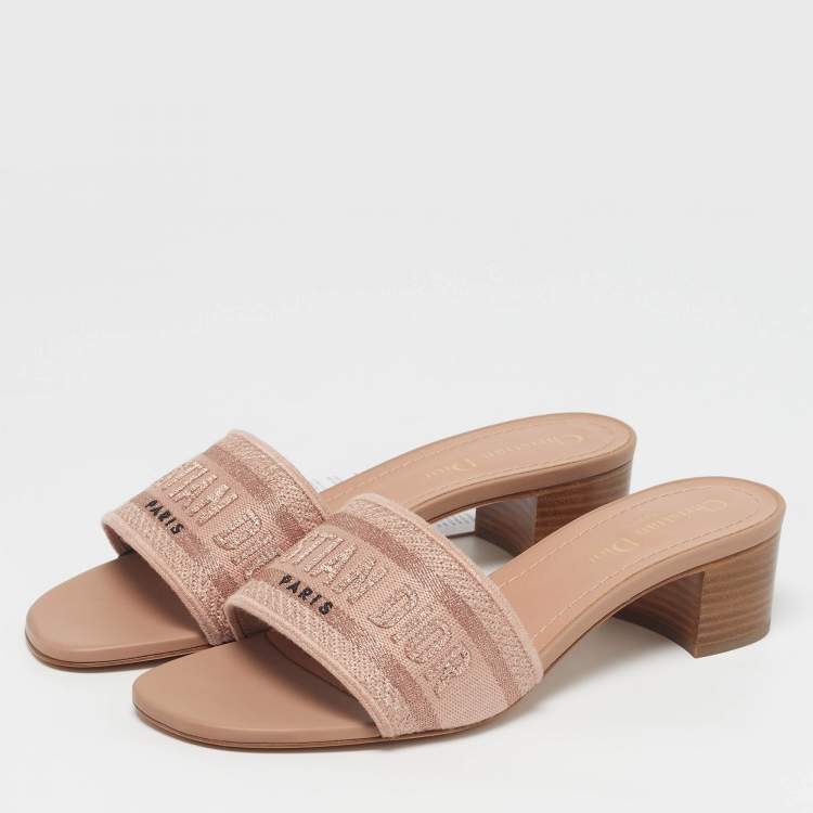 Pre Owned Dior Dway Size 37.5 Rose Gold Canvas Slide Sandals