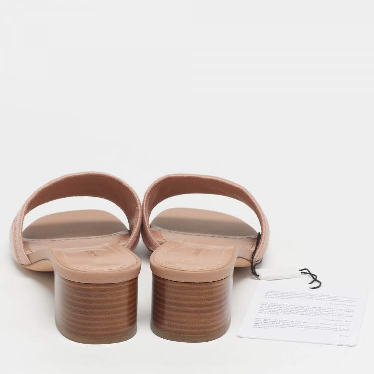 Pre Owned Dior Dway Size 37.5 Rose Gold Canvas Slide Sandals