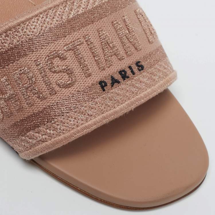 Pre Owned Dior Dway Size 37.5 Rose Gold Canvas Slide Sandals