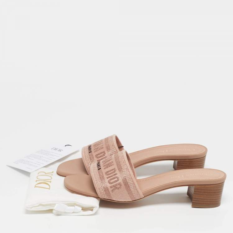 Pre Owned Dior Dway Size 37.5 Rose Gold Canvas Slide Sandals