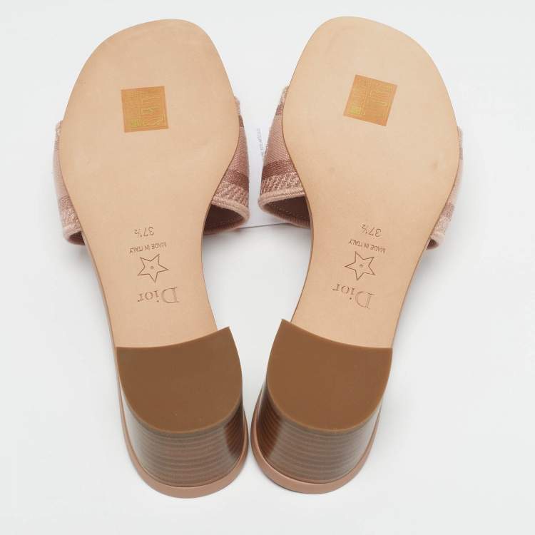 Pre Owned Dior Dway Size 37.5 Rose Gold Canvas Slide Sandals