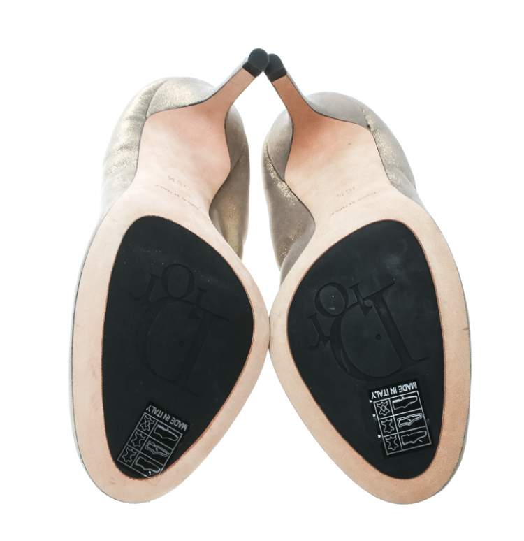 Pre Owned Dior Metallic Glitter Nubuck Round Logo Scrunch Pumps Size 36.5