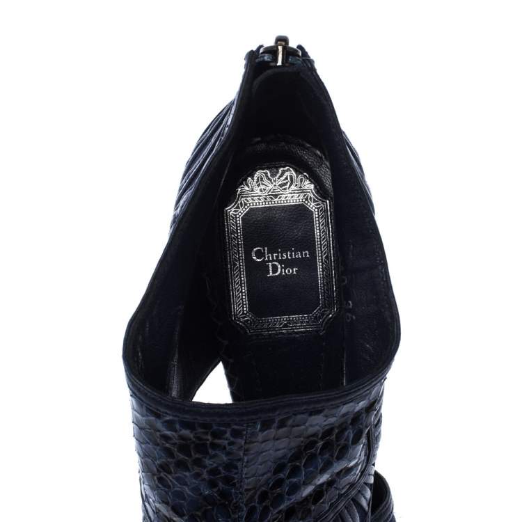 Pre Owned Dior Blue Python Leather Cut Out Ankle Booties Size 36