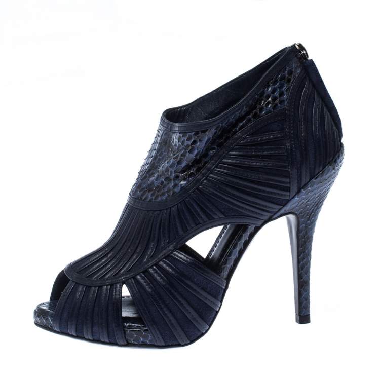Pre Owned Dior Blue Python Leather Cut Out Ankle Booties Size 36