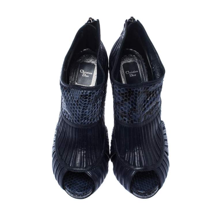 Pre Owned Dior Blue Python Leather Cut Out Ankle Booties Size 36