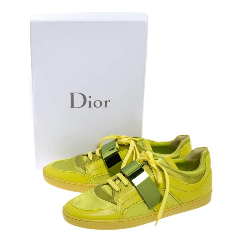 Pre Owned Dior Apple Green Leather and Mesh Lace Sneakers Size 41