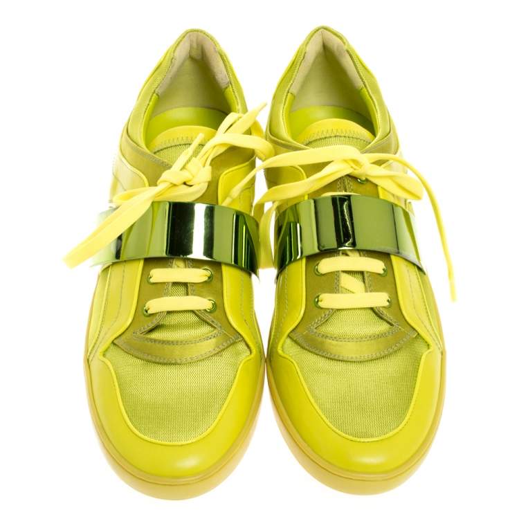 Pre Owned Dior Apple Green Leather and Mesh Lace Sneakers Size 41