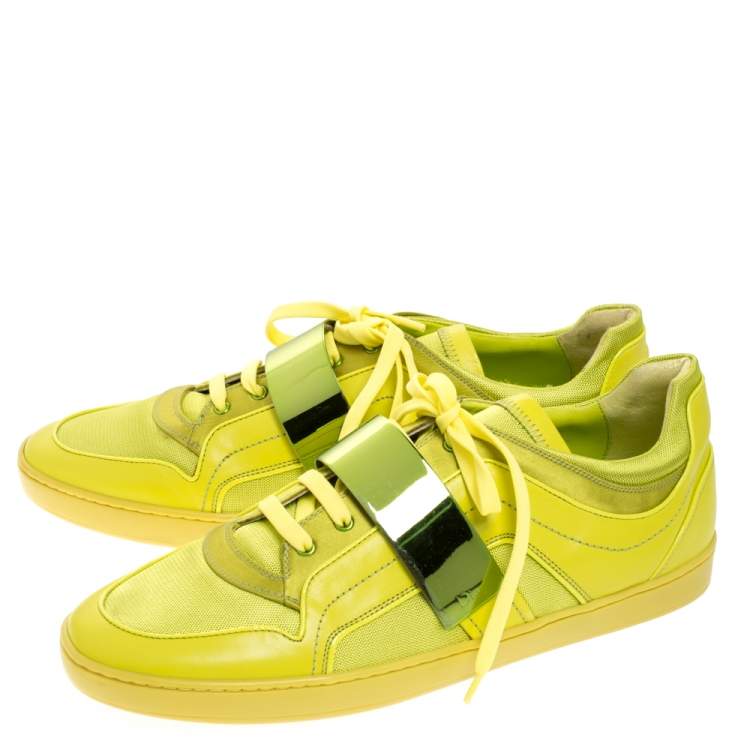 Pre Owned Dior Apple Green Leather and Mesh Lace Sneakers Size 41