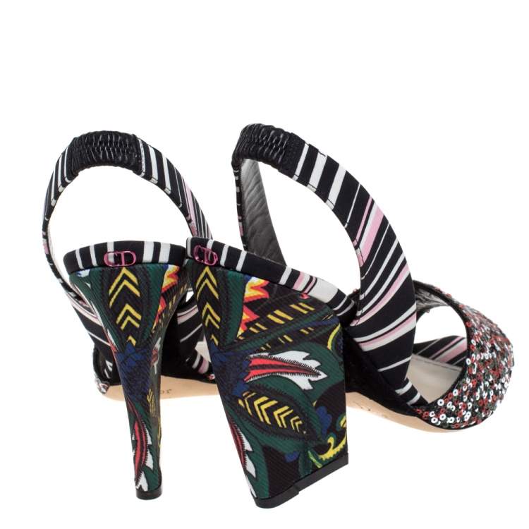 Pre Owned Dior Multicolor Sequins and Fabric Open Toe Slingback Sandals Size 40