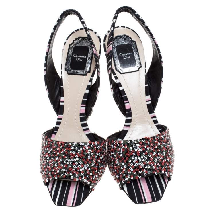 Pre Owned Dior Multicolor Sequins and Fabric Open Toe Slingback Sandals Size 40