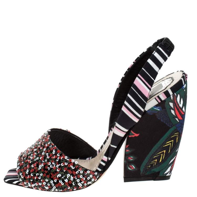 Pre Owned Dior Multicolor Sequins and Fabric Open Toe Slingback Sandals Size 40