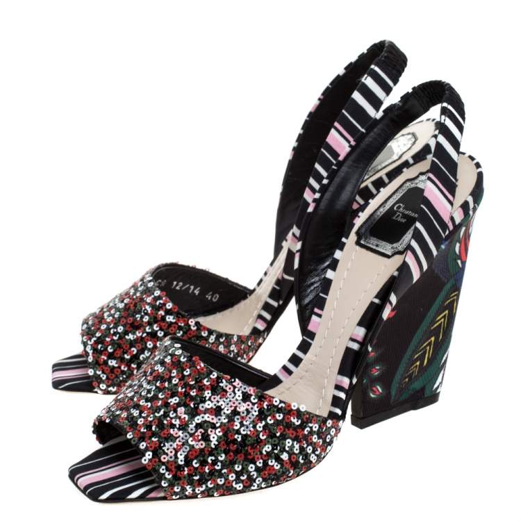 Pre Owned Dior Multicolor Sequins and Fabric Open Toe Slingback Sandals Size 40