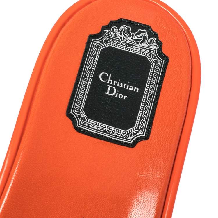مملوكة مسبقًا Dior Neon Orange Leather Buckle Detail Platform Slide Sandals Size 37.5