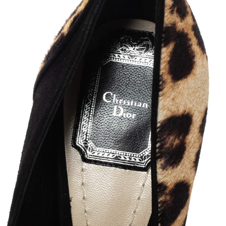 Pre Owned Dior Black/Brown Leopard Print Calfhair and Suede Songe Pointed Toe Pumps Size 38.5