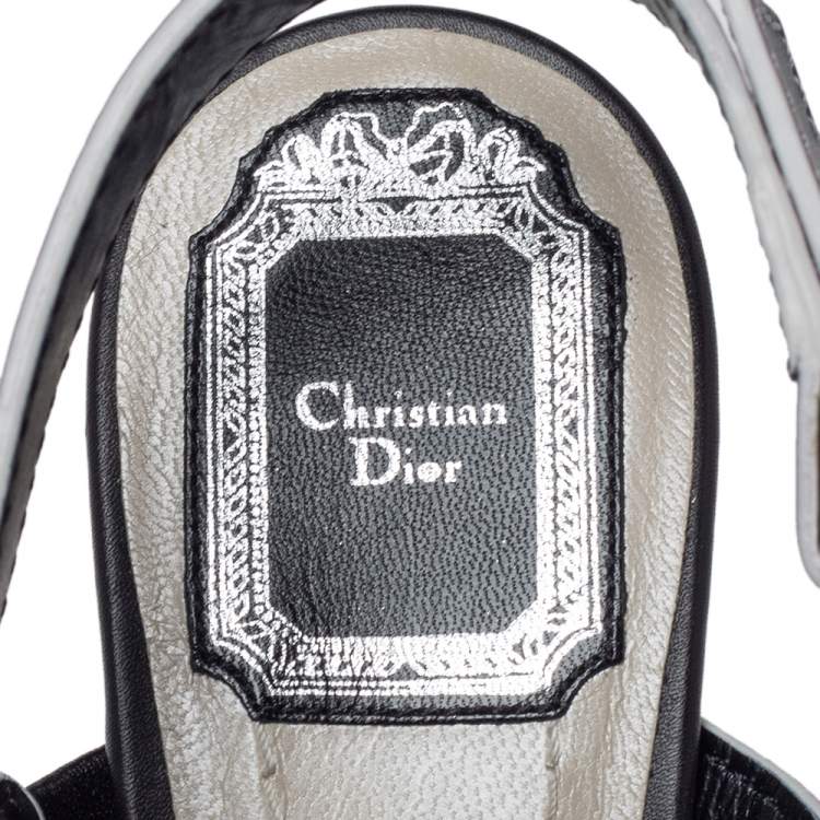 Pre Owned Dior Black Leather Wedge Platform Ankle Strap Sandals Size 41