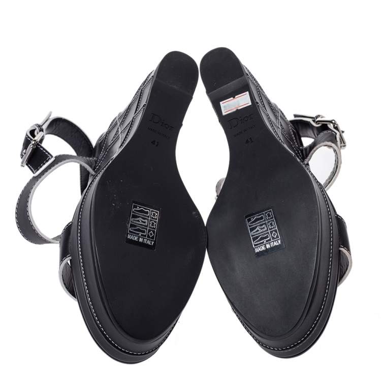 Pre Owned Dior Black Leather Wedge Platform Ankle Strap Sandals Size 41