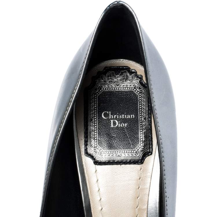 Pre Owned  Dior Metallic Silver/Blue Leather Cannage Cap Spade Pumps Size 36.5