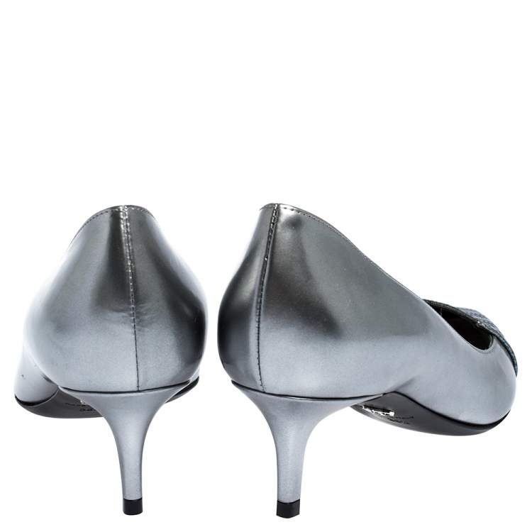 Pre Owned  Dior Metallic Silver/Blue Leather Cannage Cap Spade Pumps Size 36.5