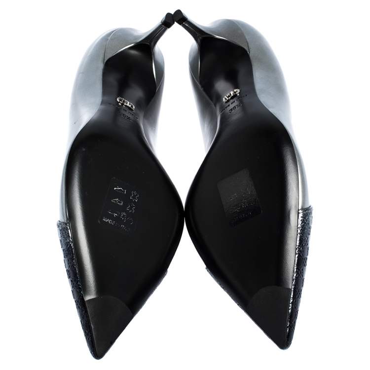 Pre Owned  Dior Metallic Silver/Blue Leather Cannage Cap Spade Pumps Size 36.5