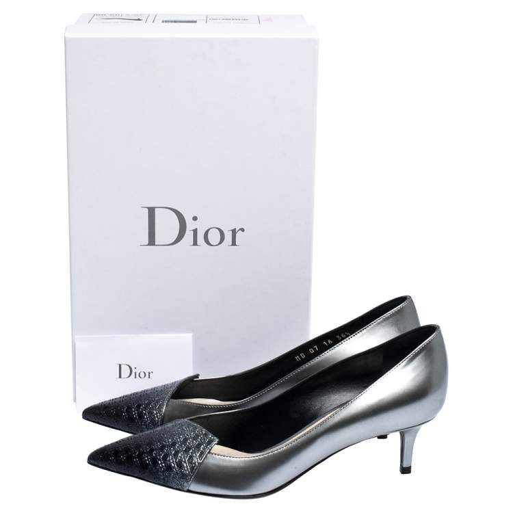 Pre Owned  Dior Metallic Silver/Blue Leather Cannage Cap Spade Pumps Size 36.5