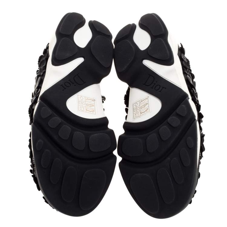 Pre Owned Dior Black Leather Fusion Floral Applique Sneakers Size 37