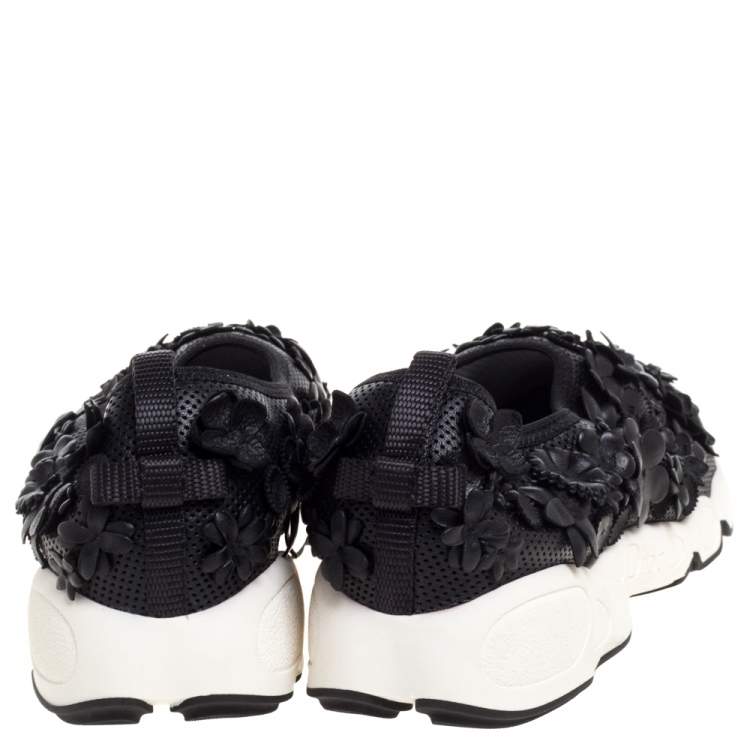 Pre Owned Dior Black Leather Fusion Floral Applique Sneakers Size 37