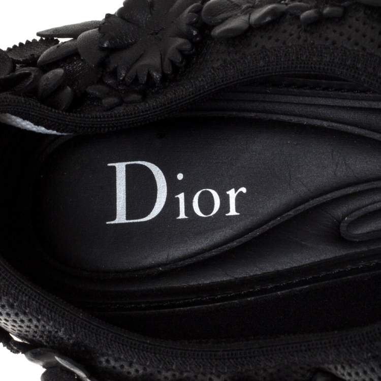 Pre Owned Dior Black Leather Fusion Floral Applique Sneakers Size 37