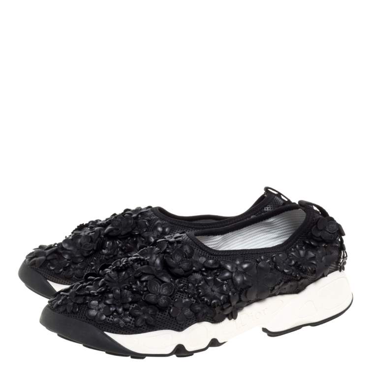 Pre Owned Dior Black Leather Fusion Floral Applique Sneakers Size 37