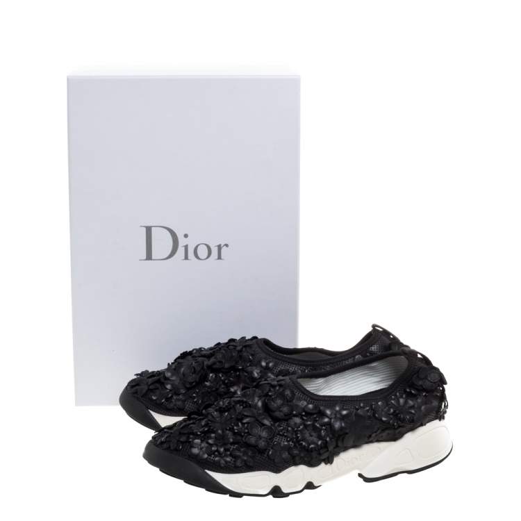Pre Owned Dior Black Leather Fusion Floral Applique Sneakers Size 37