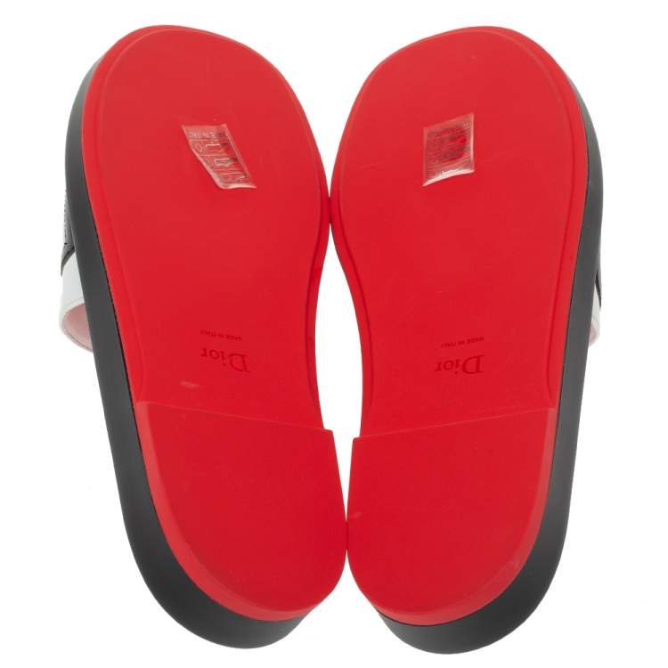 Pre Owned Dior Tri Color Leather Marina Flat Slides Size 39