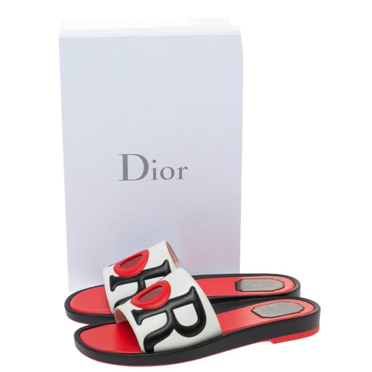 Pre Owned Dior Tri Color Leather Marina Flat Slides Size 39