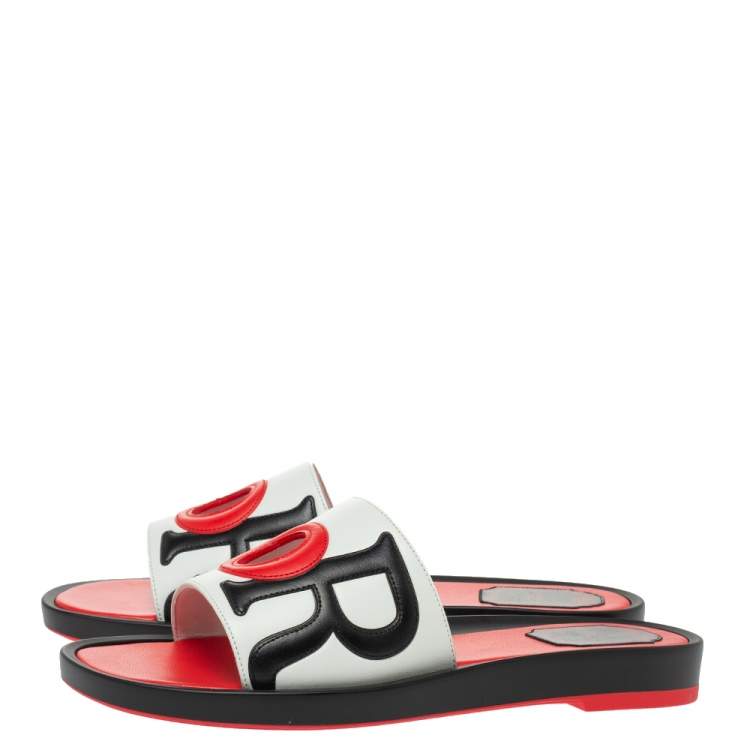 Pre Owned Dior Tri Color Leather Marina Flat Slides Size 39