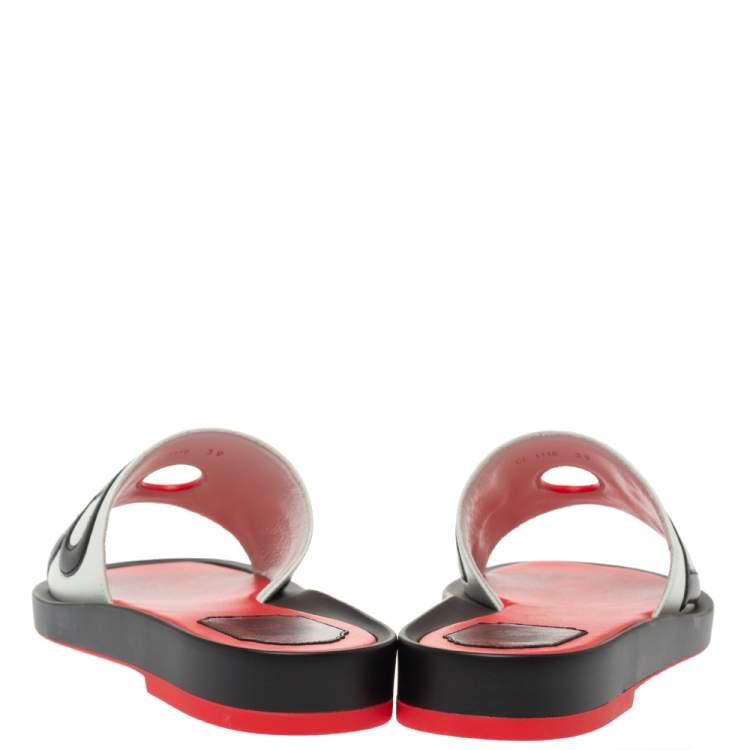 Pre Owned Dior Tri Color Leather Marina Flat Slides Size 39