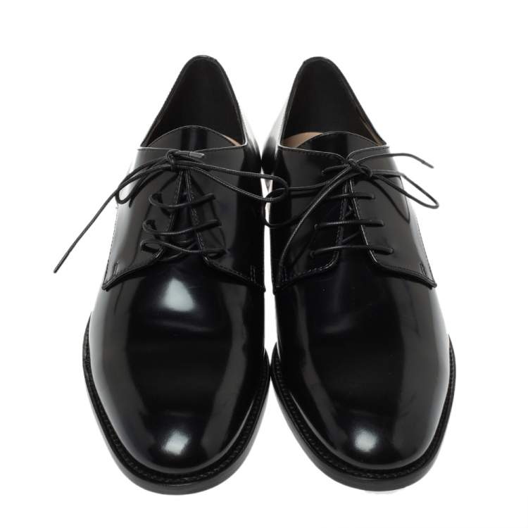 Pre Owned Dior Black Patent Leather Lace Up Derby Size 38.5