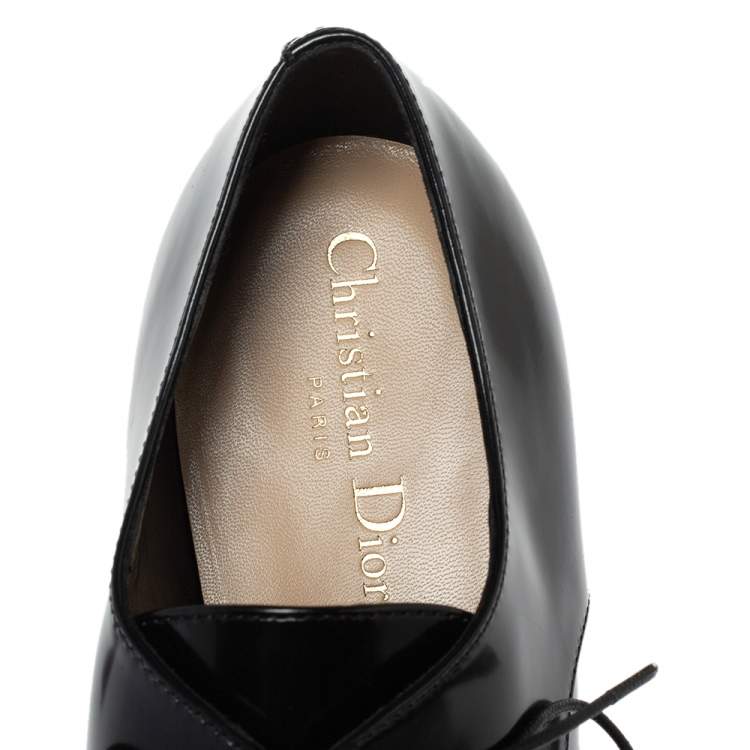 Pre Owned Dior Black Patent Leather Lace Up Derby Size 38.5