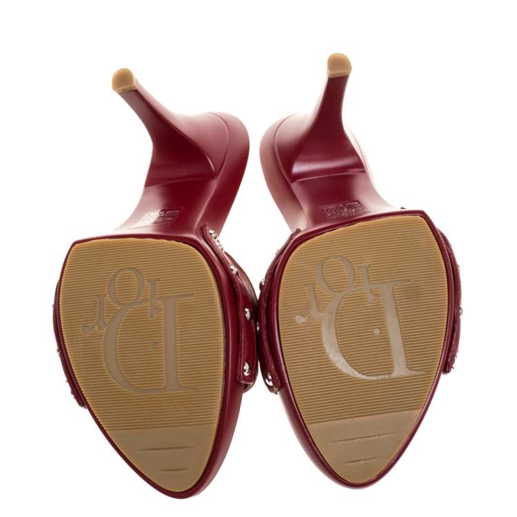 Pre Owned Dior Red Leather Open Toe Clog Sandals Size 38