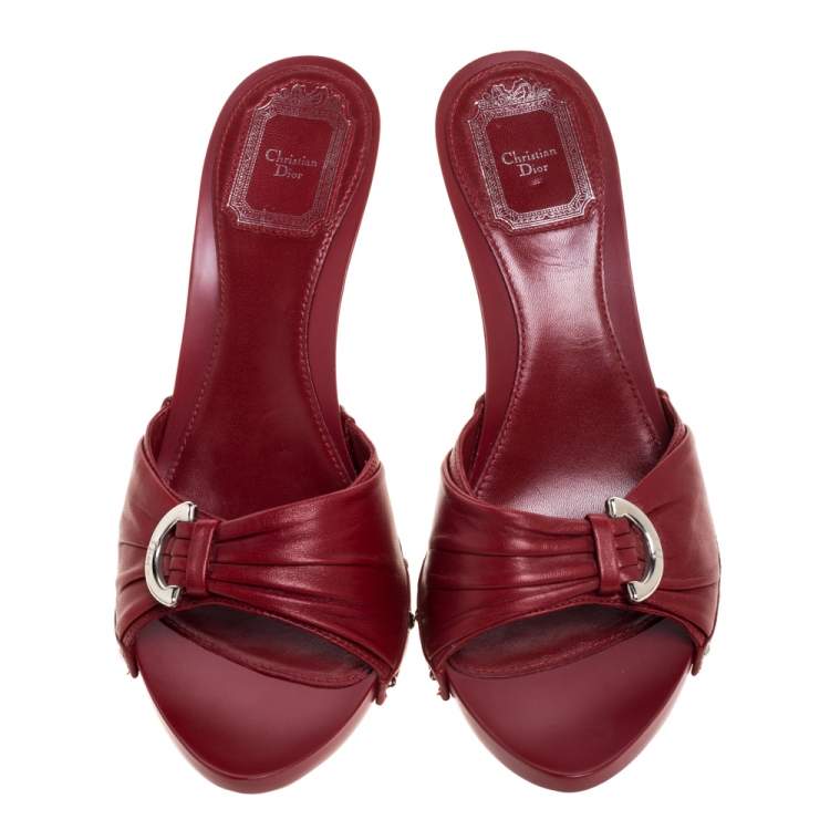 Pre Owned Dior Red Leather Open Toe Clog Sandals Size 38